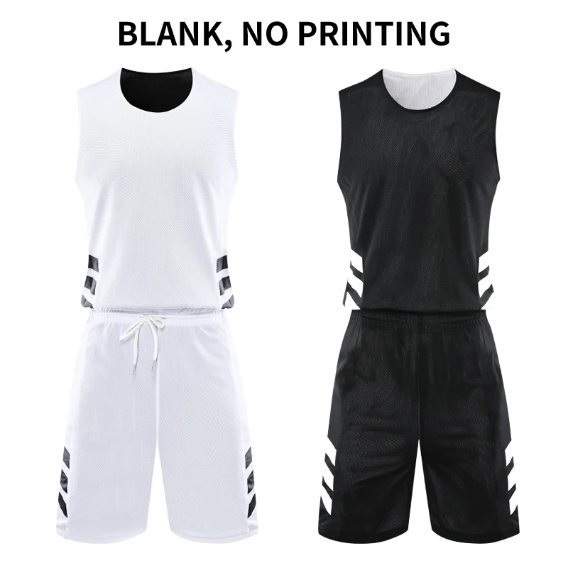 Реверсивный Для мужчин баскетбольное США двойного назначения униформа для игры в баскетбол в колледже комплекты быстросохнущая без рукавов баскетбольной команды костюм - Цвет: white black