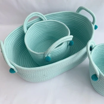 

Set of 3 Cotton Rope Storage Basket Laundry Storage Basket with Ball Organizer for Kid Toy Nursery Hamper Home Accessories