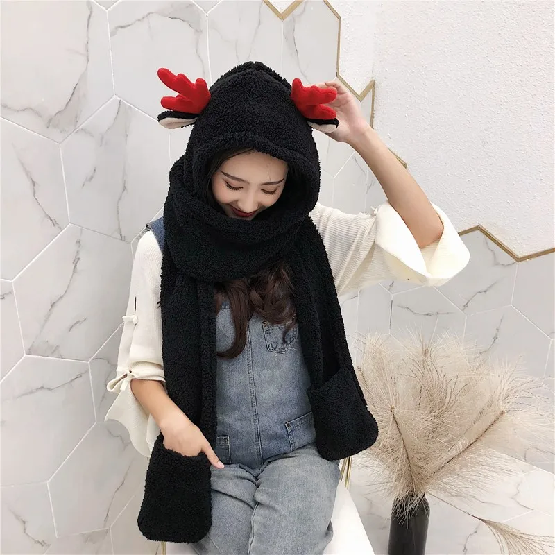 2019 зимняя Корейская версия шапки утолщенные двухслойные шапки шарф перчатки мультфильм детская шляпа рога родитель-детские шапки