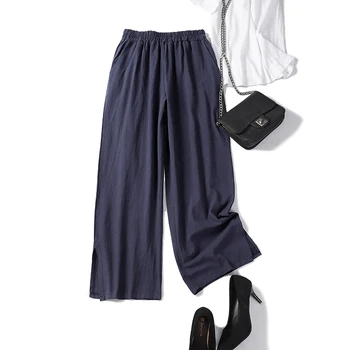

2019 New Spring autumn Split Pants Women Large size Loose Cotton linen High waist Casual Wide leg pants Female cc1676
