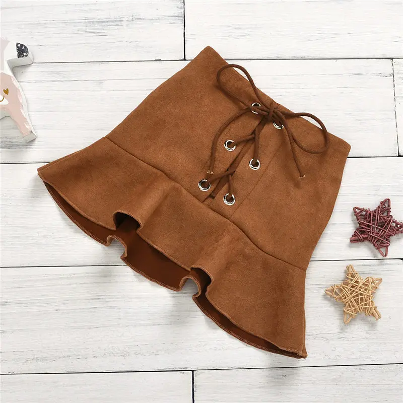 toddler kid girl clothes set black t-shirt brown skirt 2pcs summer outfit children clothes (9)