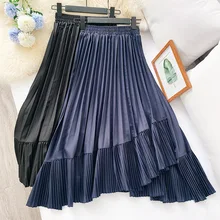 AcFirst осень зима хаки черная Женская юбка с высокой талией А-силуэт длинная юбка до середины икры с оборками Сексуальная юбка повседневные плиссированные юбки