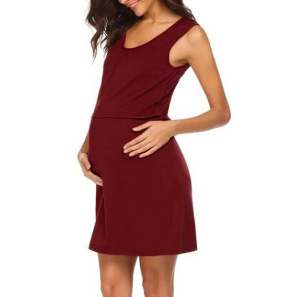 MUQGEW платья для беременных женщин; одежда для женщин; Повседневное платье без рукавов с круглым вырезом для беременных и кормящих грудью; vestidos
