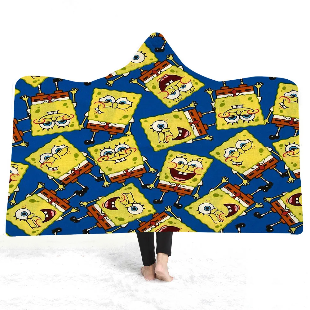 

Hoodie Blanket Plush Throw Blanket Custom Anime Cartoon Spongebob Sherpa Fleece Warm Blanket for Teens Boys Kids Great Gift