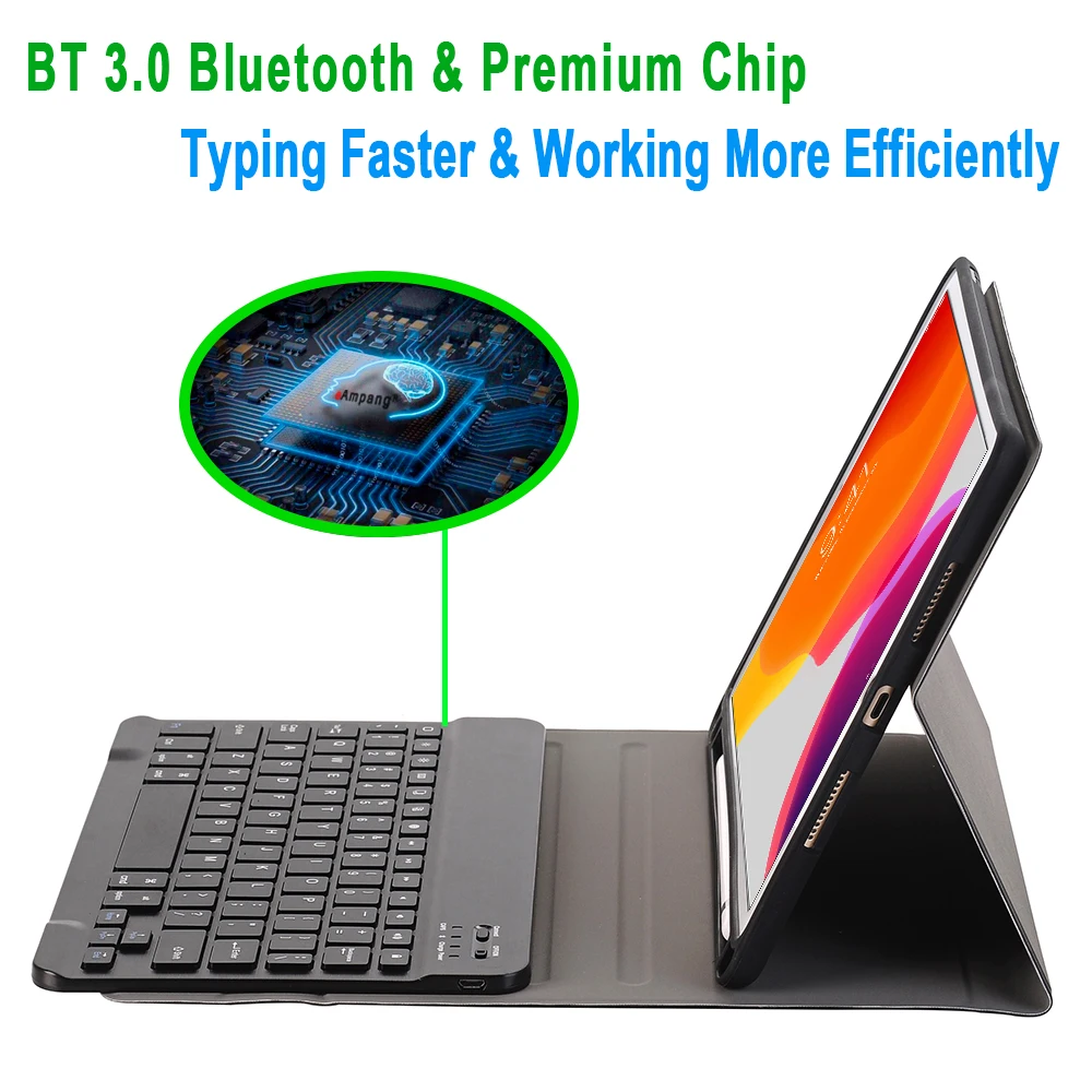 For iPad 10.2 2019 Keyboard Case with Pencil Holder for Apple iPad 7th Generation A2197 A2200 Russi