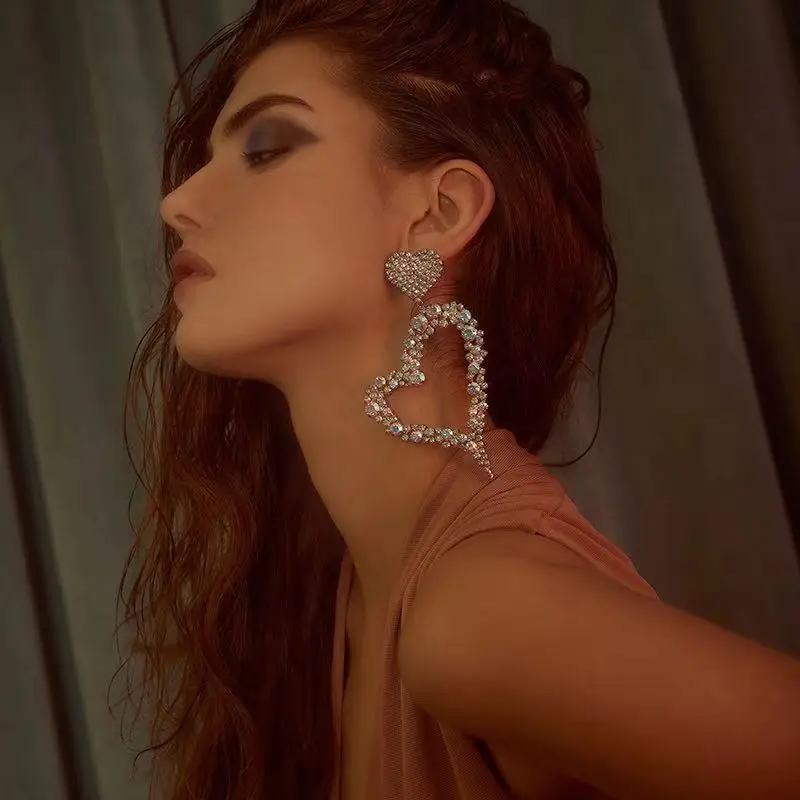 Bling AB Цвет Стразы кулон с большим сердцем Женские Висячие серьги аксессуары модные свадебные массивные серьги ювелирные изделия