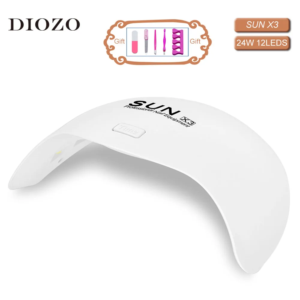 24W SUN X3 Светодиодная УФ лампа DIOZO для маникюра с 4 умными таймером 54 Вт/24 Вт 36/12 Светодиодная лампа для отверждения шариков быстросохнущая лампа для сушки ногтей маникюрный набор подарки - Цвет: 24W SUN X3