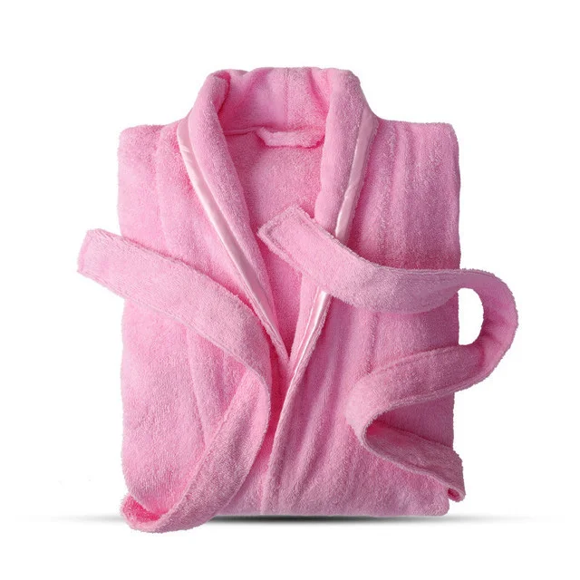 100% Cotton Toweling Terry Robe Lovers Soft Bath Robe Men And Women Nightrobe Sleepwear Male Casual Home Bathrobe Hotel Robe pink 2