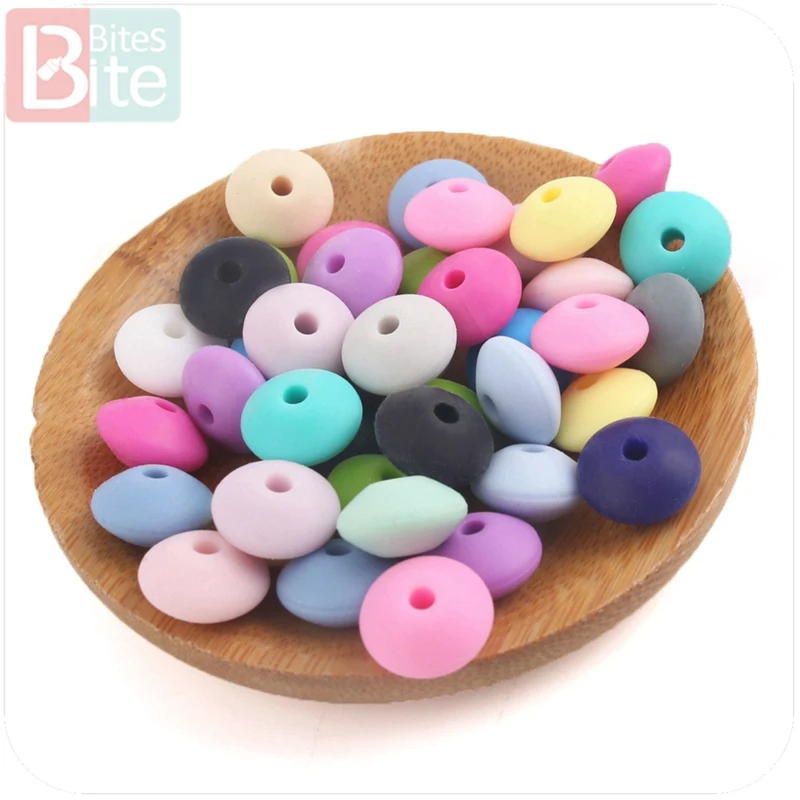 물린 물린 60pc 12mm 실리콘 구슬 주판 렌즈 콩 SoftBPA 무료 식품 등급 재료 DIY 공예 teething 구슬 Teether