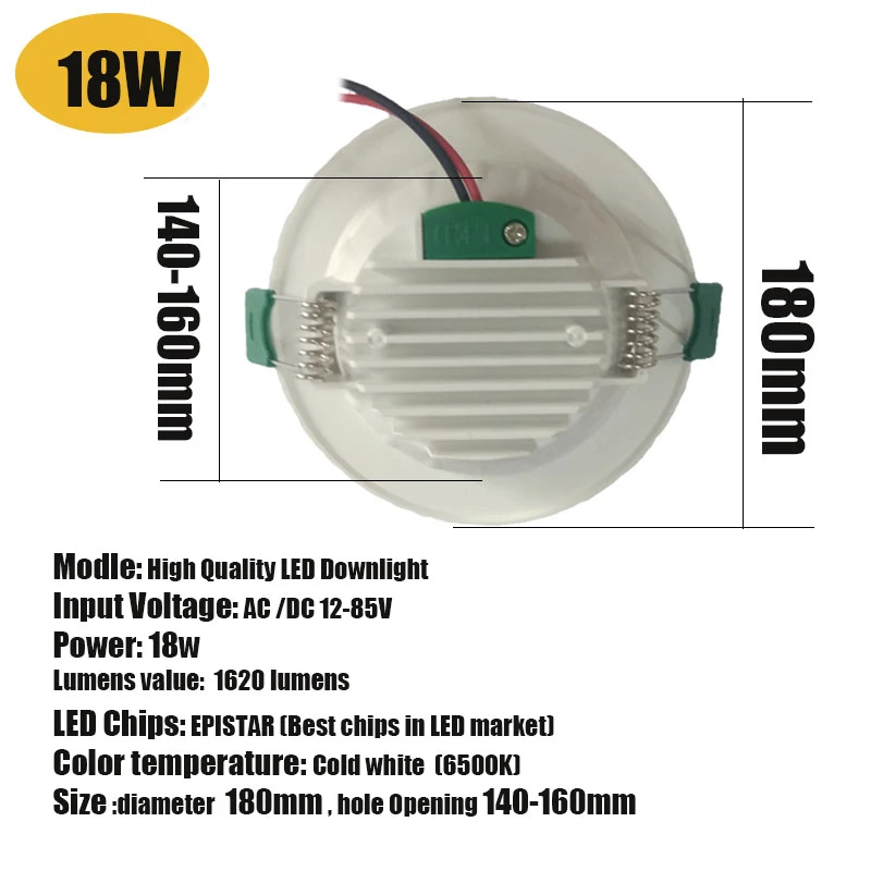 Downlight 18W Светодиодный светильник, встраиваемый круглый светильник, 18 Вт, 15 Вт, 12 Вт, 9 Вт, круглый светодиодный панельный светильник, 12 В, 24 В, 36 В, 48 В, светодиодные лампы для дома, спальни, точечный светильник - Испускаемый цвет: Downlight 18W