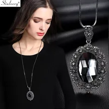 SINLEERY винтажное кружевное овальное серое ожерелье с кулоном из кубического циркония, длинное женское ожерелье, 2 цвета, зимняя цепочка MY086 SSI