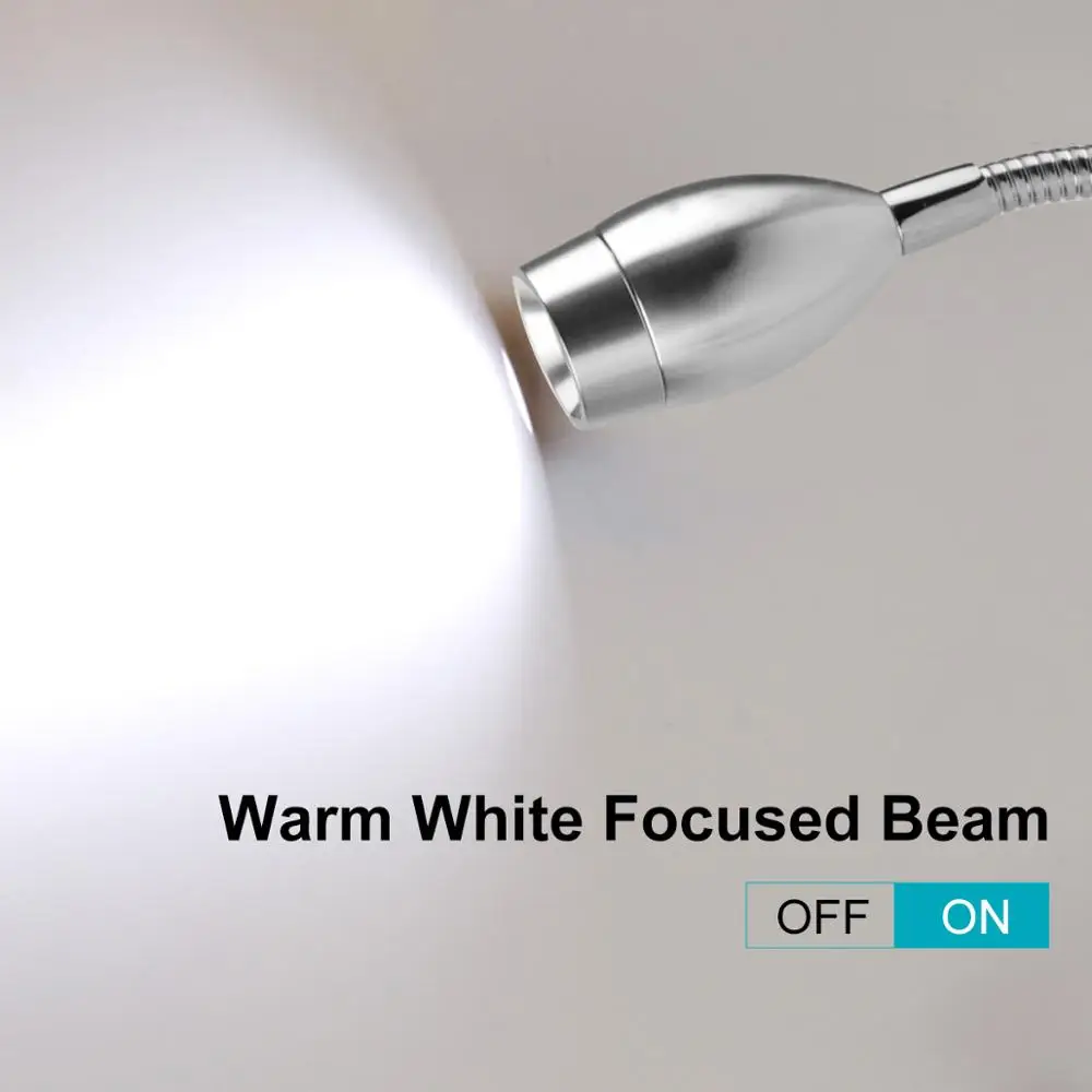  Led Wall Reading Light Bed Lamp with Plug Wired for Bedroom Bedside Flexible Gooseneck Book Reading