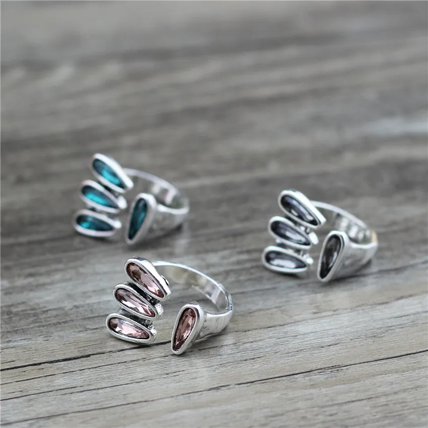 ANSLOW Fashion Vintage Open Adjustable Metal Rings Women's Anniversary Wedding Engagement Crystal Ring For Female Girl LOW0073AR - Image 5