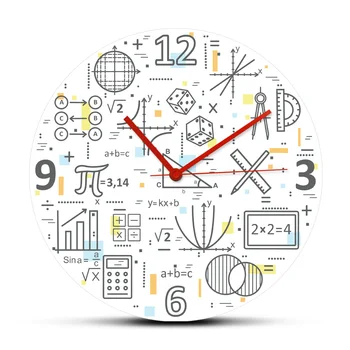 

Modern Thin Line Concept of Mathematics Printed Acrylic Wall Clock Mathematical Formula Studying Education Colorful Wall Watch