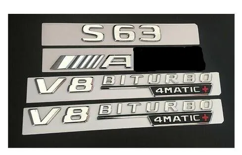 shiny silver Хром S63 Для AMG V8 BITURBO 4matic+ Багажник крыло значки-эмблемы для Mercedes - Цвет: shiny silver