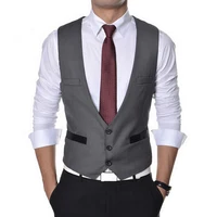 Gray Slim fit Men Vest for One piece Man Suit Waistcoat New Fashion Custom V Neck Groomsmen Tuxedo Gentleman Waist Coat 1