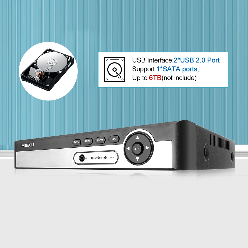 Видеорегистратор MISECU H.265 Max устройство записи с аудиовыходом для IP камеры POE 5 Мп 4