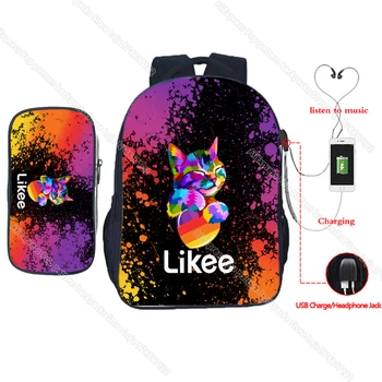 

Likee USB Charging Backpack Cat Fox Pencil Case Russia Style 2Pcs/Sets Kids Colorful Rainbow Heart School Rucksack for Women Men