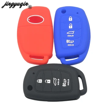 

jingyuqin 30pcs/lot for HYUNDAI ix45 Santa Fe Remote Key Cover Fob Protected Holder Car Styling 4 Button Flip Silicone Key Case