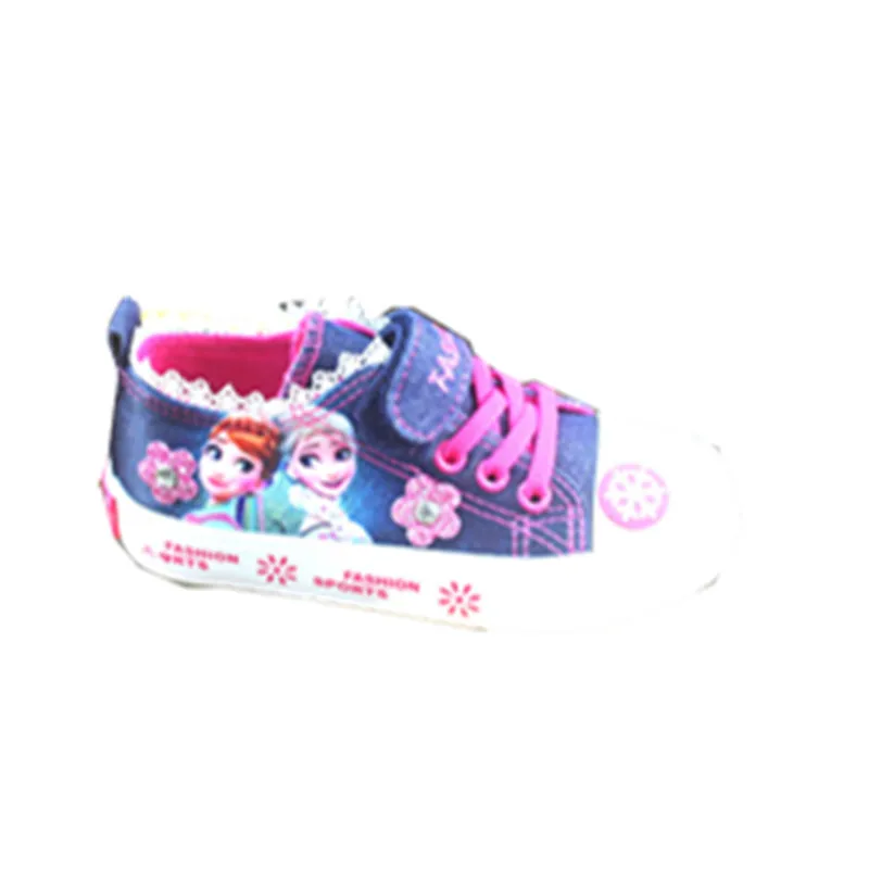 Новинка года; детская обувь для девочек; модная детская обувь с изображением Эльзы и Анны; Повседневная джинсовая парусиновая обувь для Снежной Королевы; кроссовки для девочек