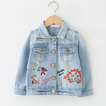

Little Girls Denim Coats Cartoon Animal Embroidery Kids Spring Autumn Jackets For Boys Jeans Jackets For Children's Coat