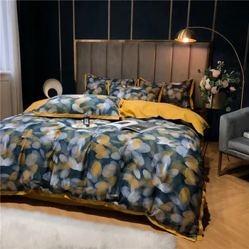 

Dream Egyptian cotton bedsheet gray yellow color duvet cover bed linen flat sheets queen king size hometexitle