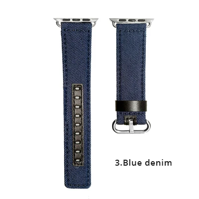 Blue denim Джинсовый ремешок из натуральной кожи для часов Apple Watch band 38 мм 42 мм браслет ремешок для ремешки для часов iwatch 40 мм 44 мм Серия 1 2 3 4 - Цвет ремешка: Blue denim