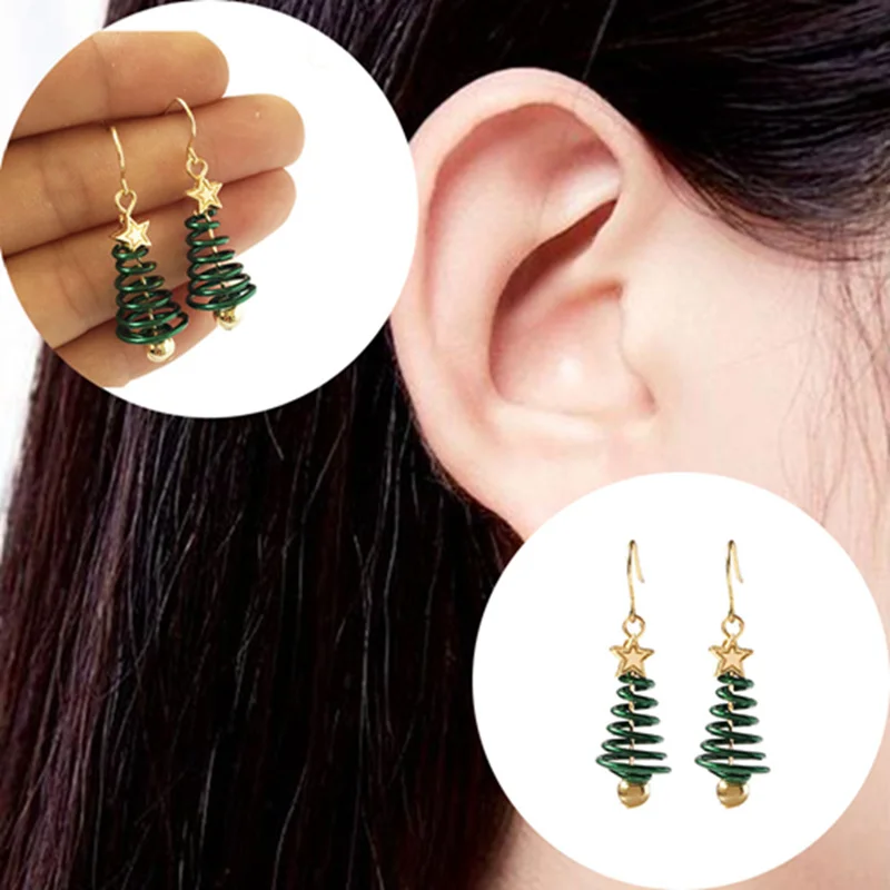 

1 Pair 2019 Christmas Tree Earings Green Dangle Drop Earring Plating Gold Jewelry Earrings for Women Xmas Christmas Gifts