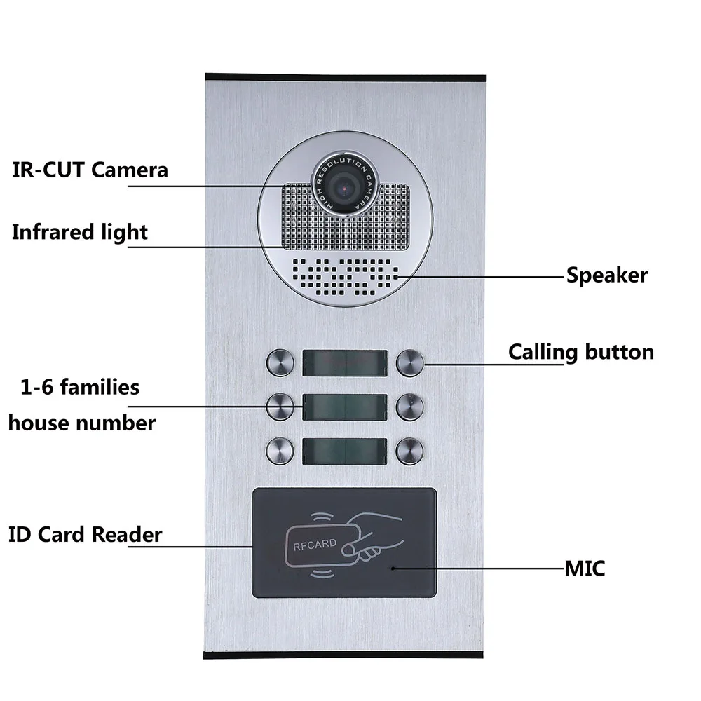 Проводной домашней 7 ''Цвет видео домофон RFID Камера дверной звонок с 2/3/6 s видео-телефон двери 1000 пользователя для multi квартиры