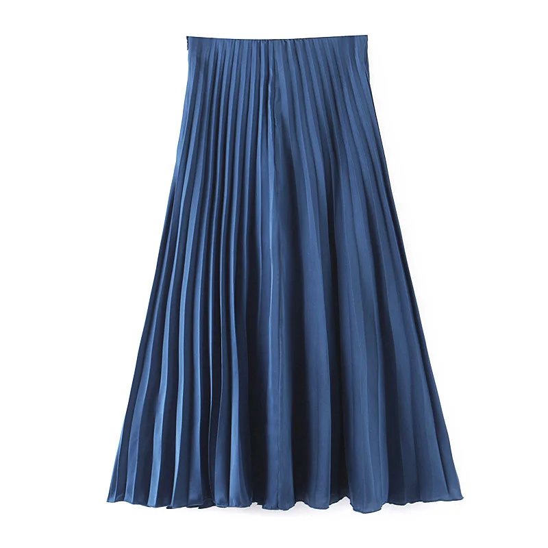 Модная женская юбка миди, осень, Стильная однотонная плиссированная юбка с боковой молнией, эластичная талия, юбки до середины икры, трапециевидная Женская юбка