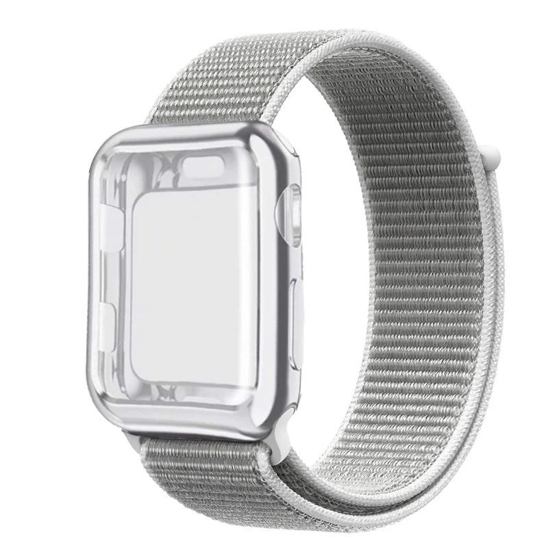 Seashell Спортивный ремешок+ чехол для Apple Watch 38 мм 42 мм 40 мм 44 мм iWatch 5 4 3 2 спортивный Браслет Apple watch 4 чехол Защита экрана - Цвет ремешка: Seashell
