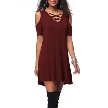 

Hot Summer Women Criss-cross Strap Off Shoulder Short Sleeve Plus Size Mini Dress Criss-cross Strap Off Shoulder Short Sleeve Pl