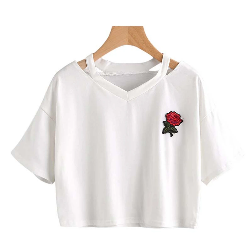 

T Shirts Women Tee Solid Women Fashion White Casual Top Female Office Rose Flower Style Print 90s T-shirt Wholesale Tshirt
