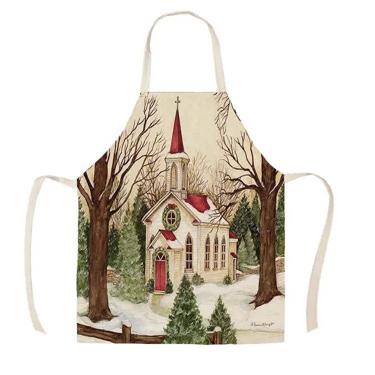 1Pcs Kitchen Apron red truck christmas wish tree Printed Sleeveless Cotton Linen Aprons for Men Women Home Cleaning Tools55*68cm