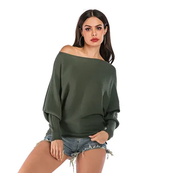 

Hot women's solid color sweater long sleeve lace up loose knitwear pullover jumper