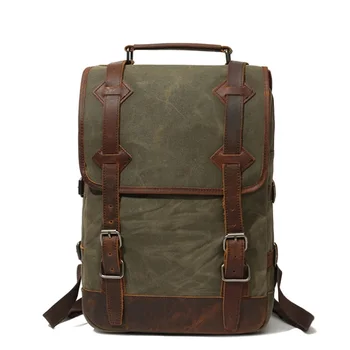 

M347 New Mountaineering Bag Canvas Leather Backpacks Teenagers Waterproof School Daypacks Big Wearproof Canvas Rucksacks Vintage