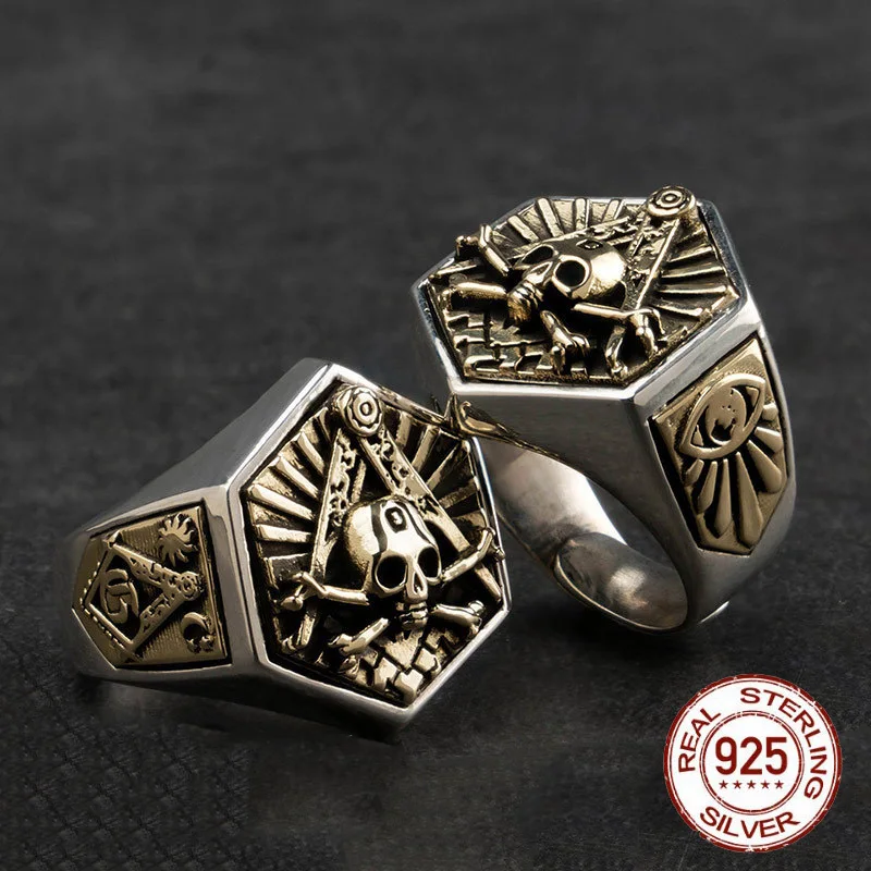 2019 Punk Rock Domineering Skull Rings In Corundum Solid 925 Sterling Silver Ring for Men Vintage Thai Jewelry Gifts | Украшения и