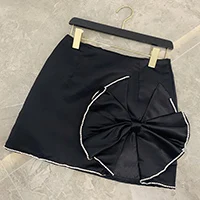 Высокое качество Мода дизайнерская подиумная юбка женская с бантом украшенная мини-юбка - Цвет: Черный