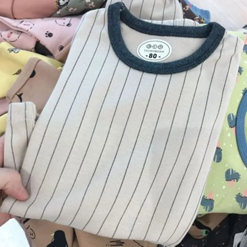 Детские пижамы комплект домашней одежды из хлопка с длинными рукавами в Корейском стиле для мальчиков и девочек ST19074