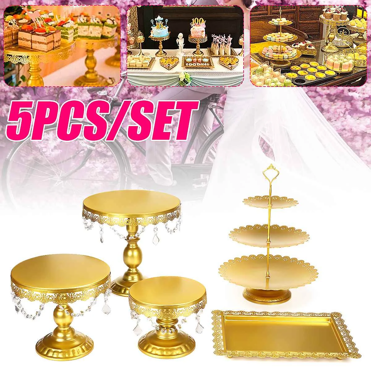 

5pcs/ set gold cake stand set face fondant cupcake sweet table candy bar table decorating