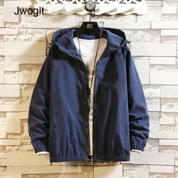 

Spring New Colleage Fashion Hooded Jackets Men Solid Design Fashion Zipper Coat Men Streetwear Black Navy Jacket Men