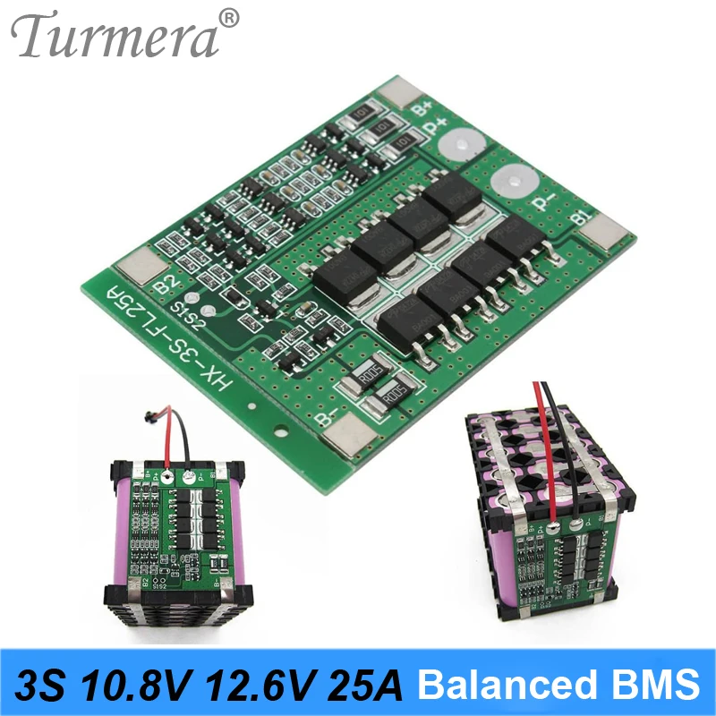 Защитная плата баланса литий-ионной батареи Turmera 3S 25A BMS для аккумулятора отвертки