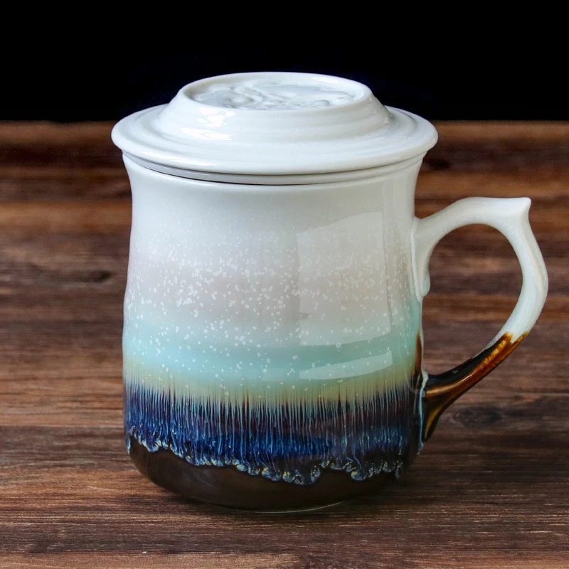 

QianTangxuan Creative Filterable Ceramic Tea Cup Handmade Art Personality Office Cup Glazed Healthy Gift Cup Capacity 360ml