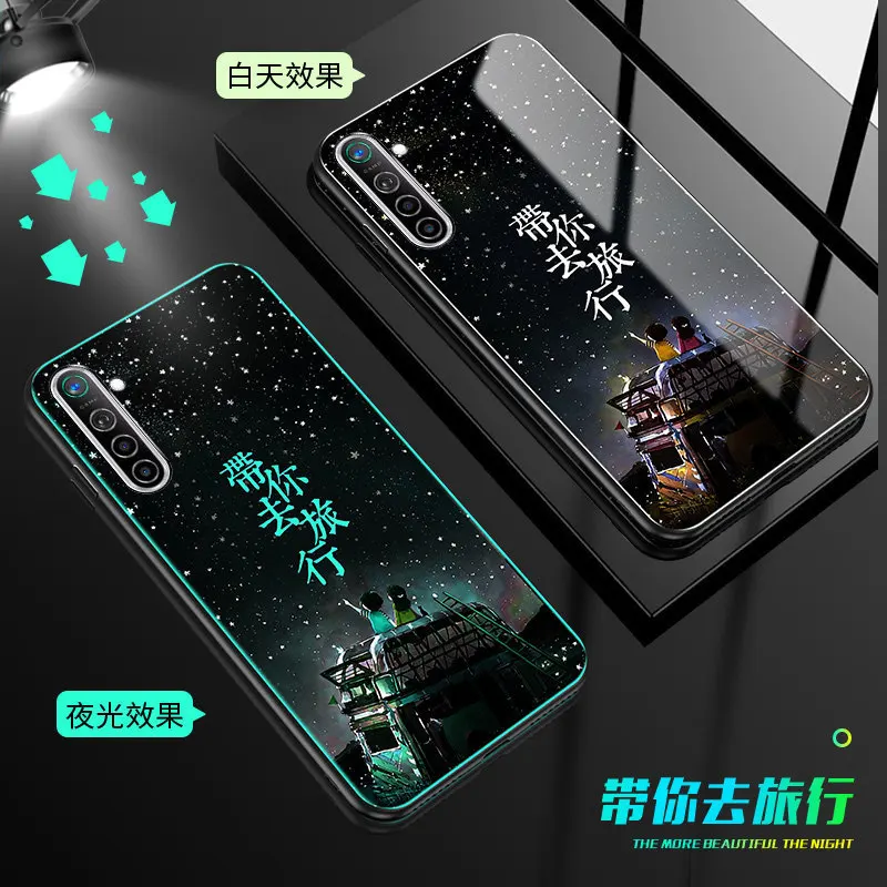 H Светящийся чехол для телефона Oppo Realme X2, чехол, 6,4 дюймов, светящаяся задняя крышка из закаленного стекла для Oppo Realme X2, силиконовый чехол - Цвет: H
