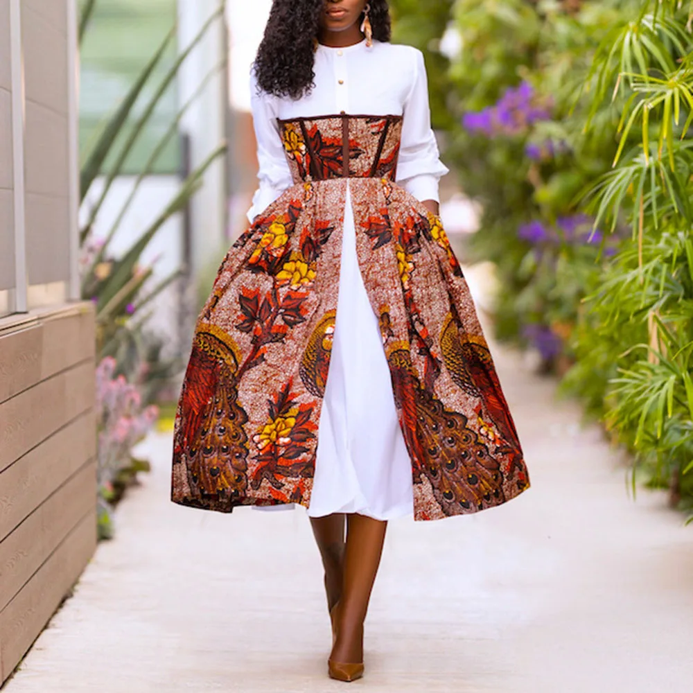

Dress 2020 Autumn New Women's Casual Long Sleeve O-neck Dress Print Female Elegant Casual Dresse Women Clothing