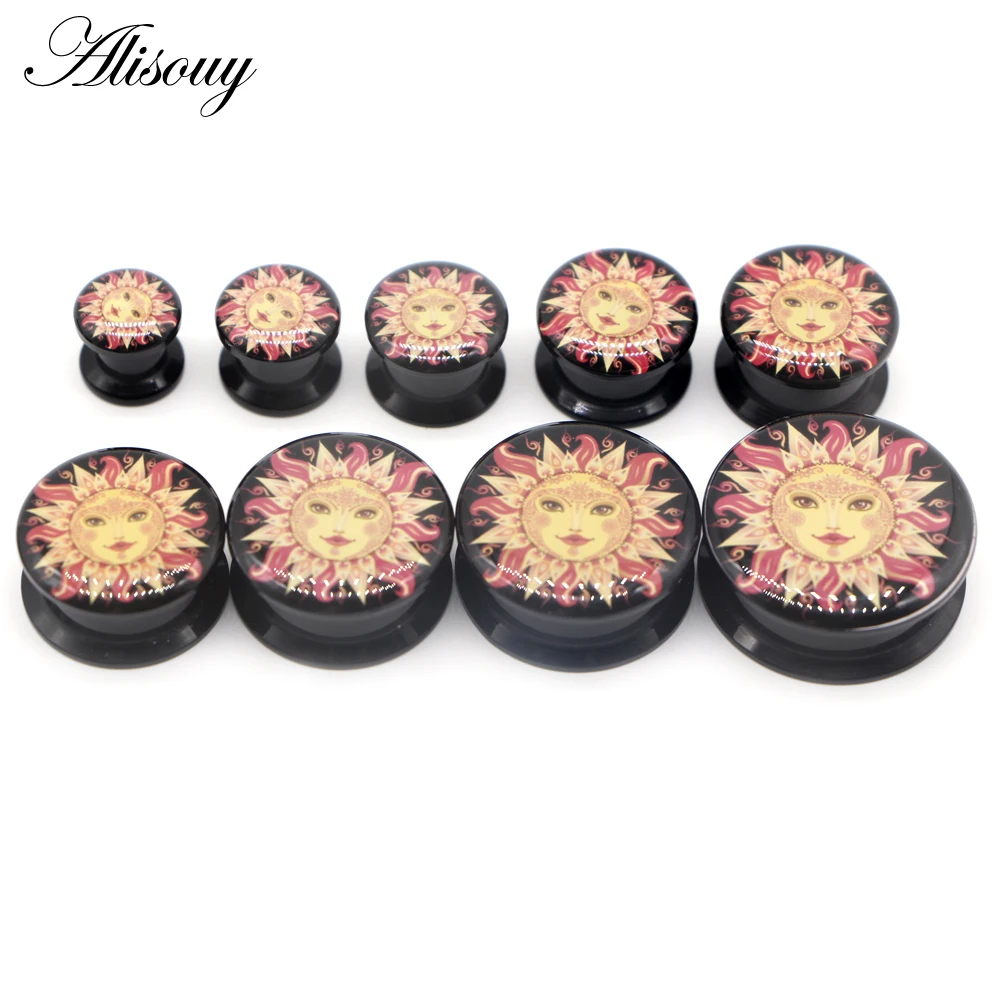 Alisouy, 2 шт., акриловый УФ-винт, небесные ушные датчики, пробки, расширители, серьги, растягивающийся набор, пирсинг, луна, солнце, ювелирные изделия для тела, телесные Тоннели