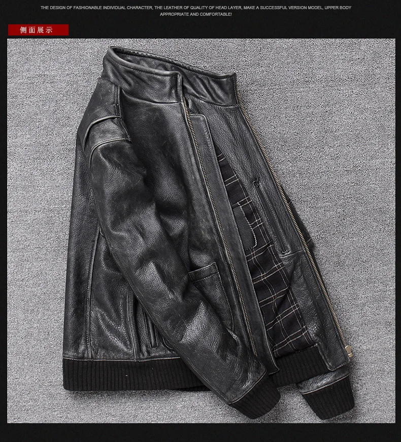Leisure State Leading Layer Cowhide Do Old Man Lear GarMant Contracted Sale Lear Bomber Jackets Coat