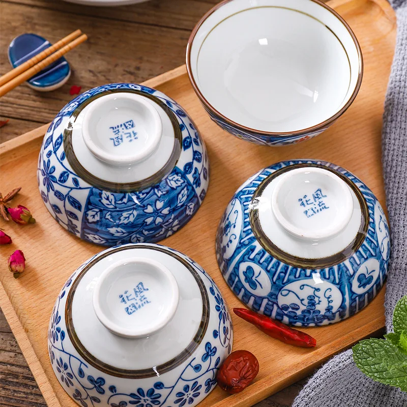 Набор из 5 шт. Керамика чаша японский шар риса синий фарфор ужин чашка, столовая посуда набор 4,5 дюймов