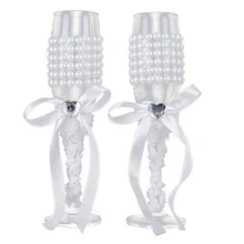 ABUI-2Pc/Set Creative Gift Bridal and Groom Dress Champagne Flutes Wedding Glasses Set Cup Toasting Goblet Wedding Home Hotel De