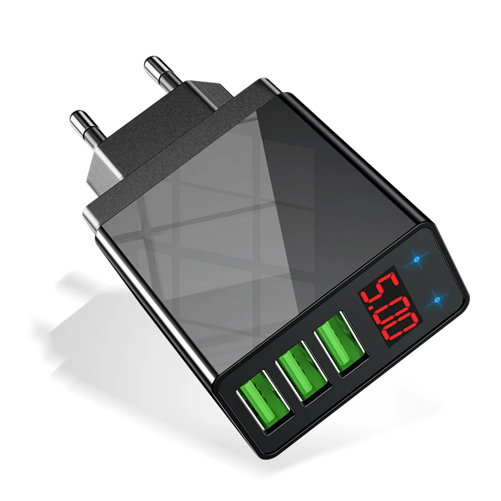 EU plug balck Cewaal 3 порта USB зарядное устройство EU US Plug Светодиодный дисплей 3.1A Быстрая зарядка смарт-зарядное устройство для мобильного телефона для iphone samsung Xiaomi Tablet - Тип штекера: EU plug balck